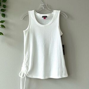 Vince Camuto white textured side ruched tanks